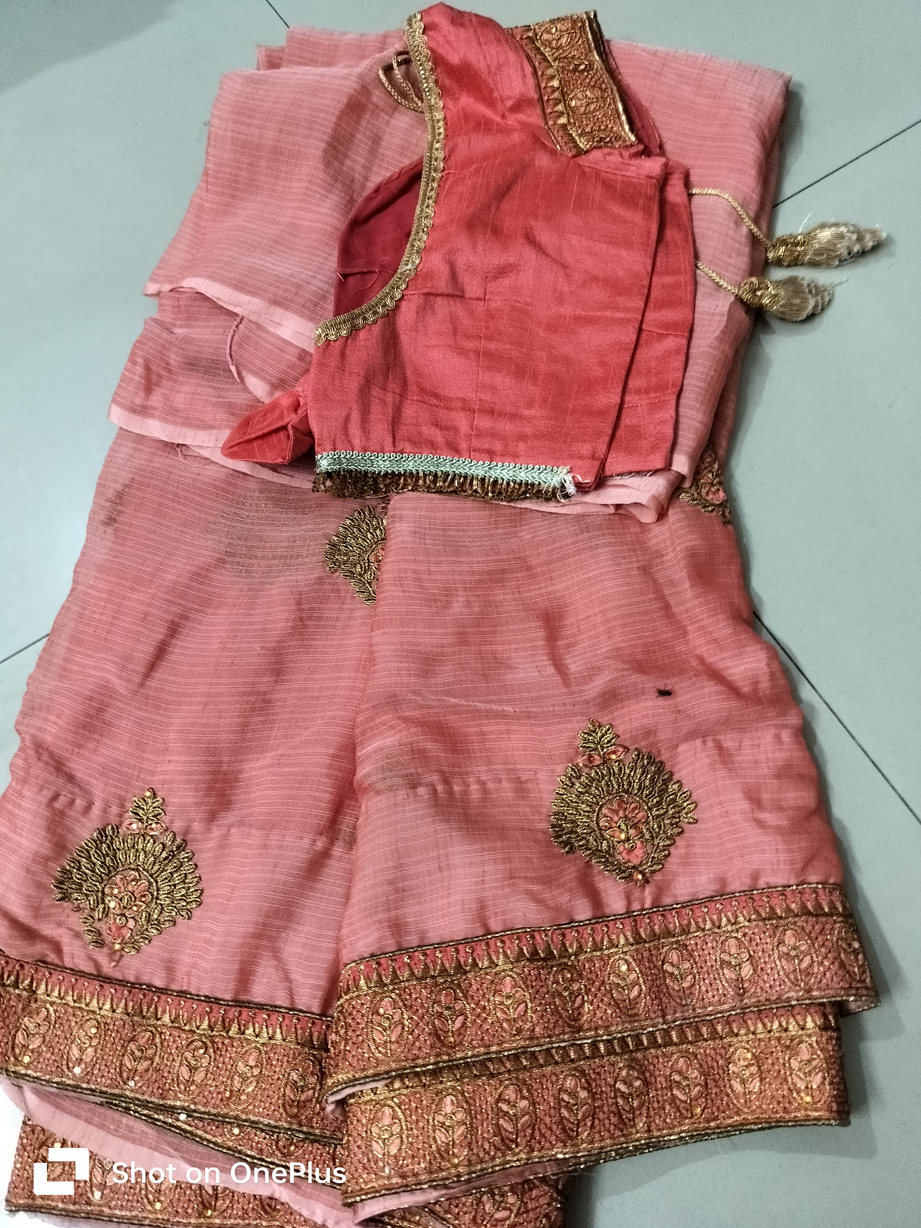 Peach color saree available for sale