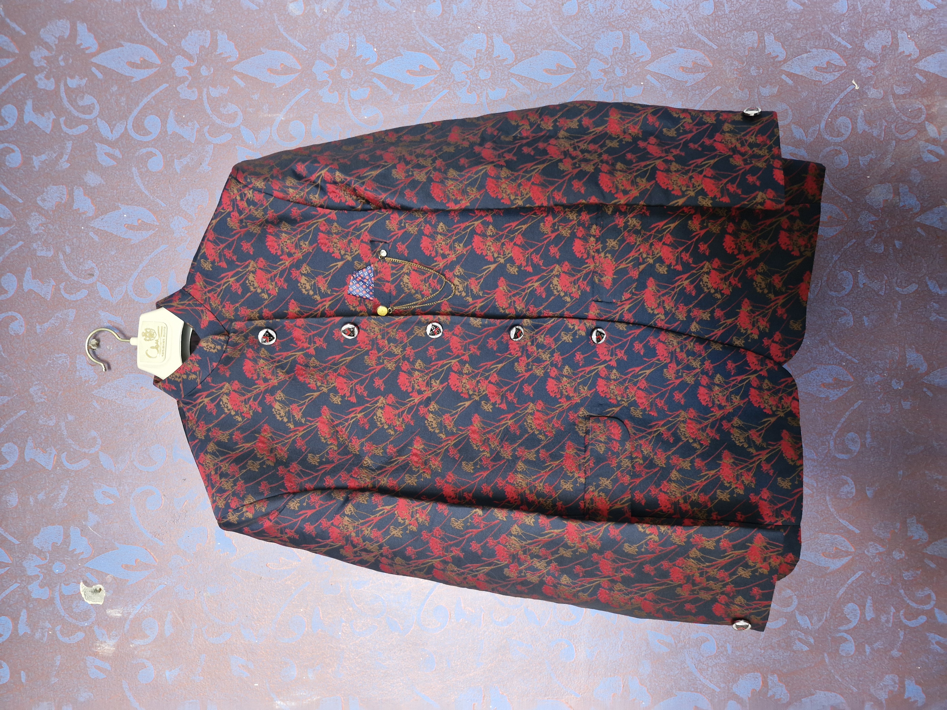 Mandrin color red and blue color combination blazer available for sale