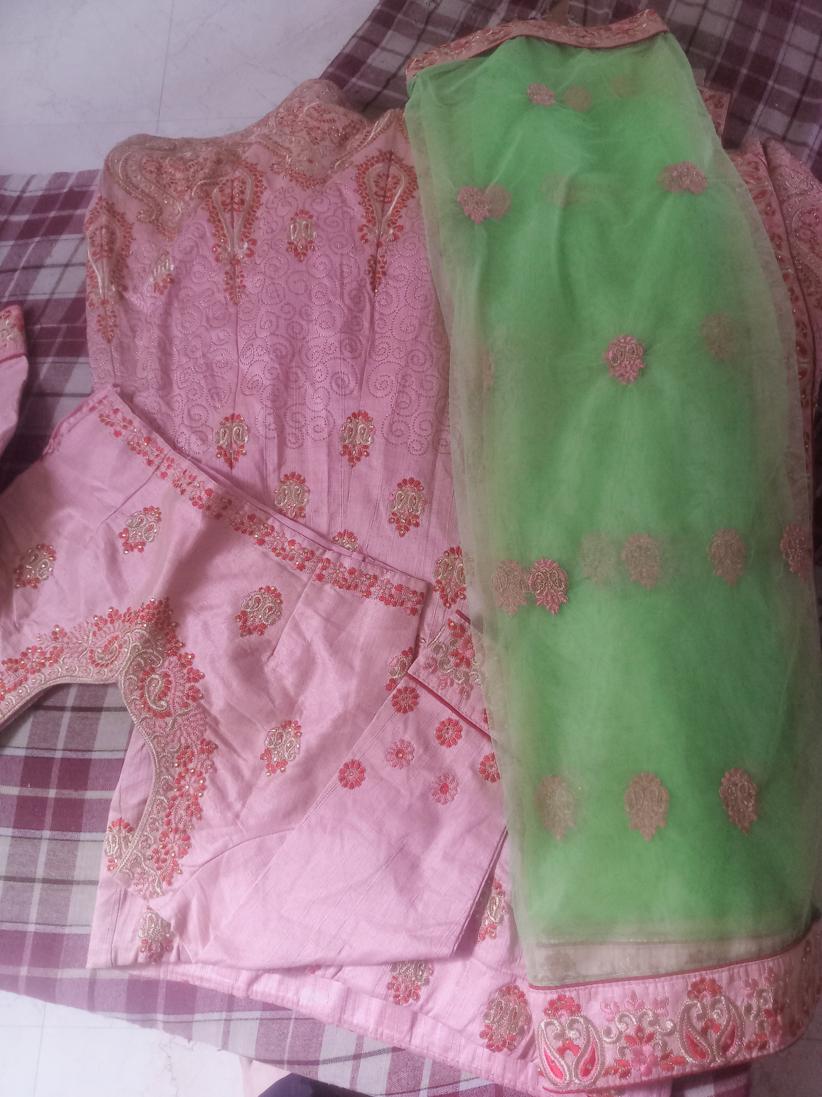 Lengha in pink colour nd red colour nd light green color available for sale