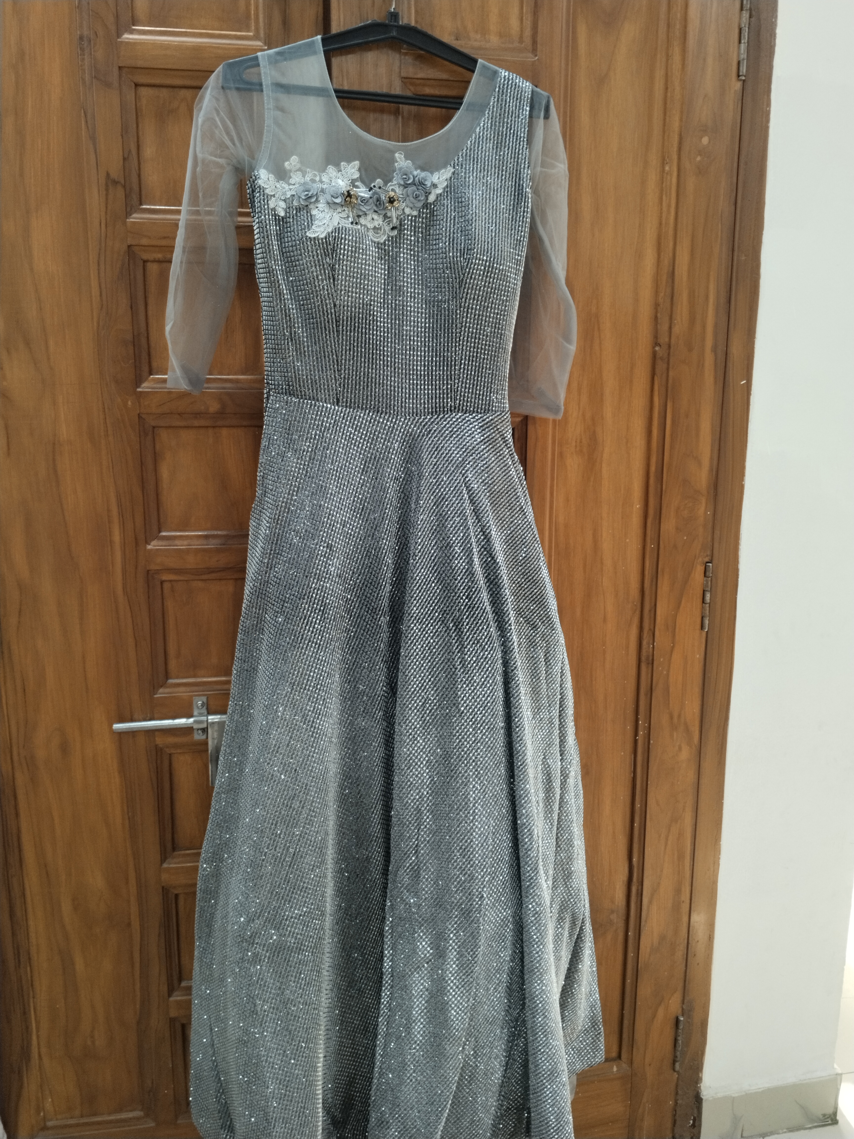 Grey colour party Gown for women  available for sale