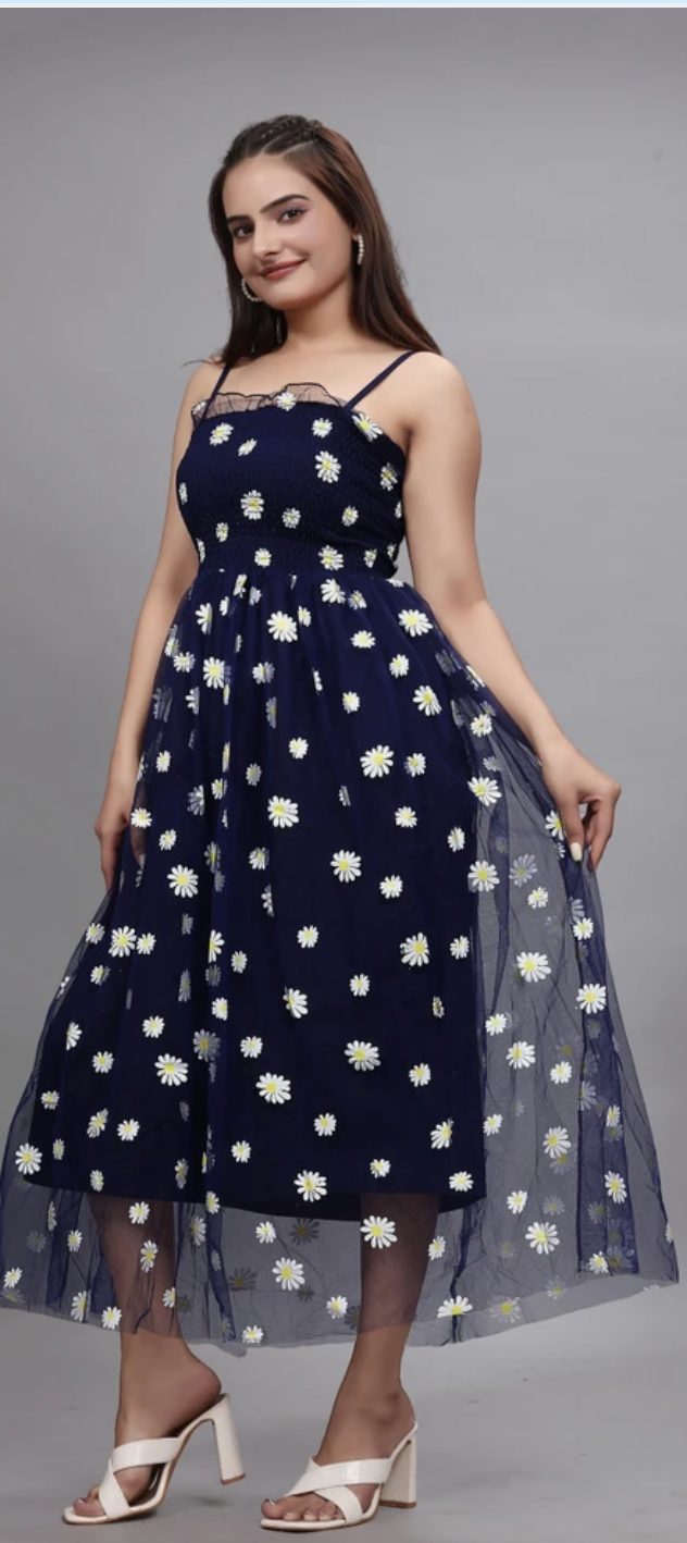 Women fit and flare blue dress available for sale