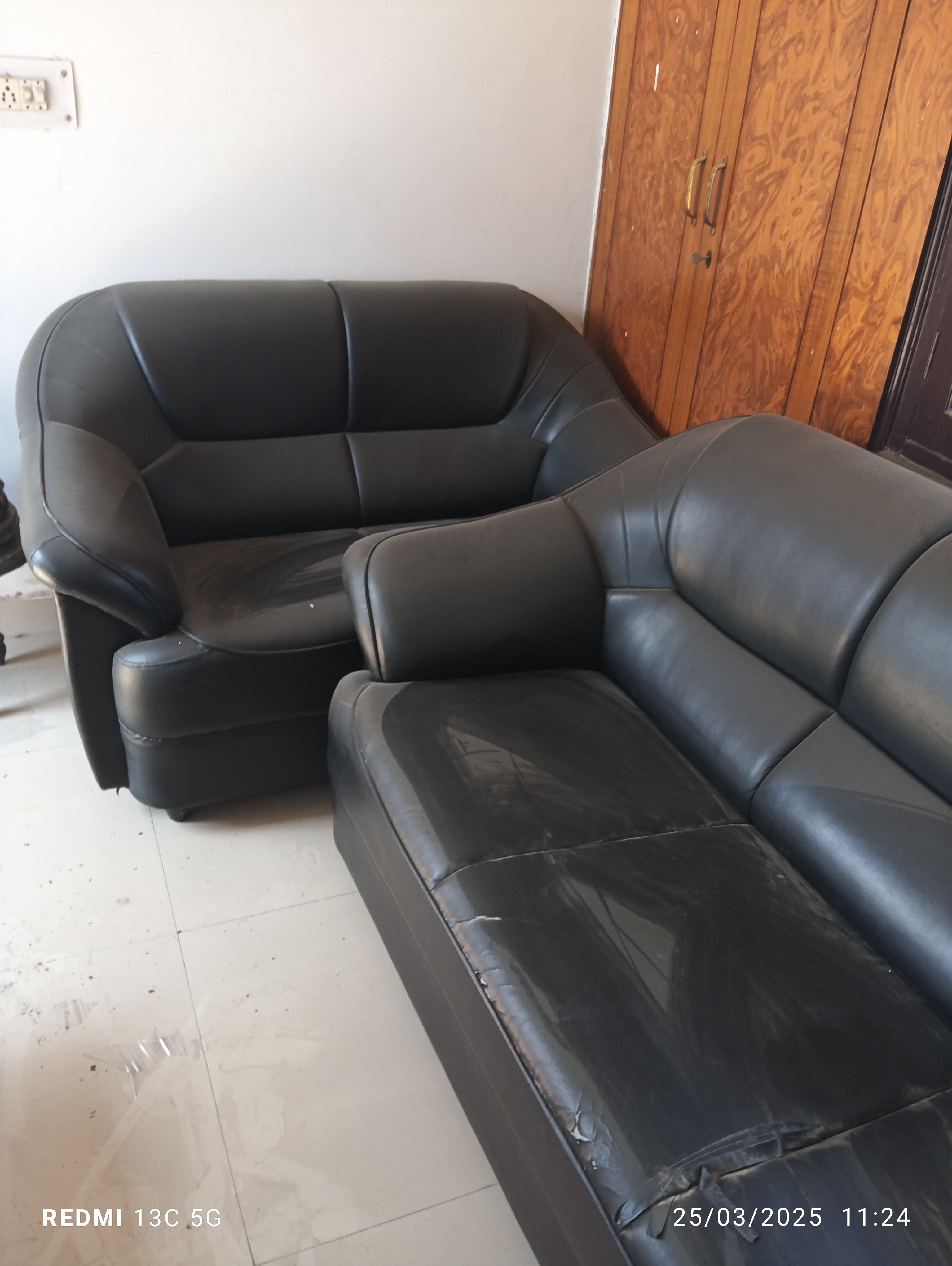 Three set sofa and glass table available for sale